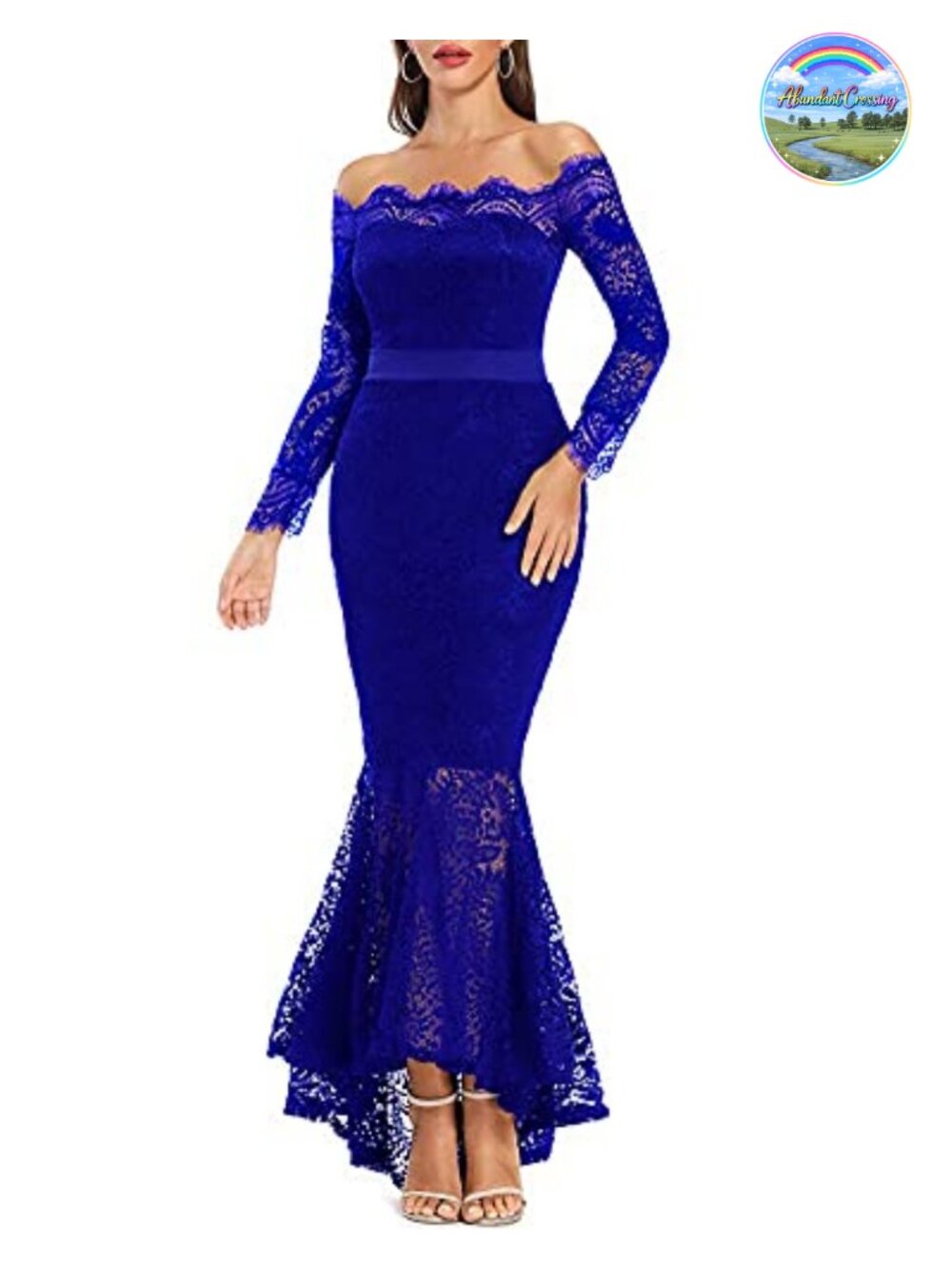 LALAGEN Women's Floral Lace Long Sleeve Off Shoulder Mermaid Wedding Maxi Dress